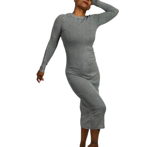 Young Fabulous Broke Dax Dress Grey Midi Ribbed Column Long Sleeves Size Small - Picture 13 of 16